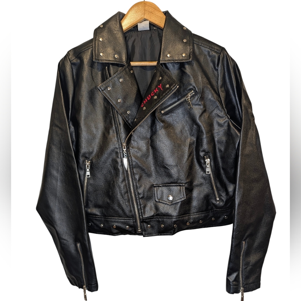 Chucky Tiffany Black Faux Leather Jacket Size Medium - Picture 3 of 10